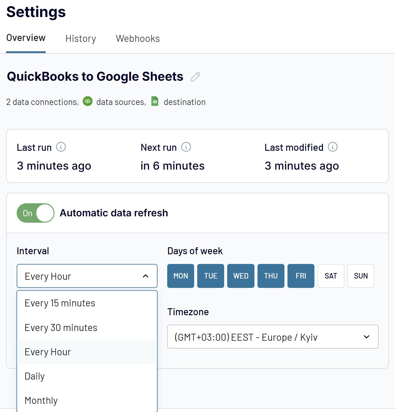 set up an automatic refresh schedule